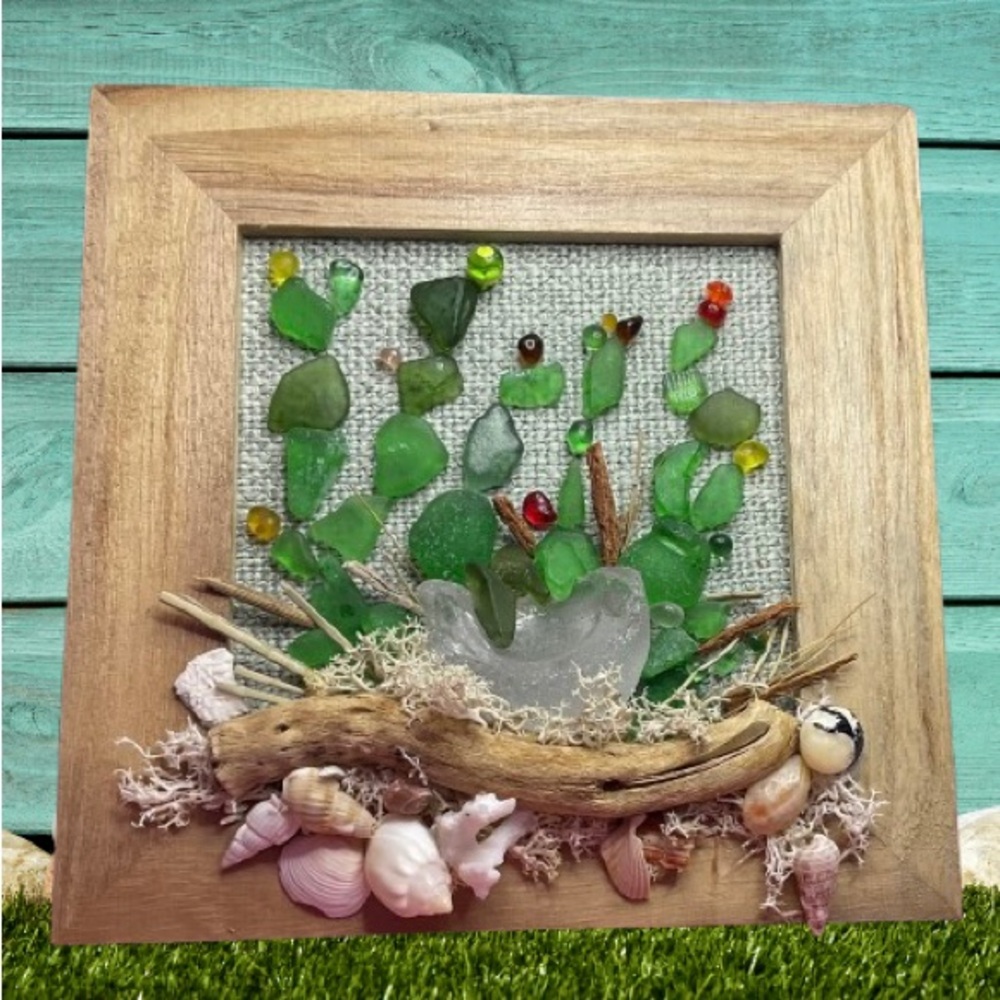 Natural Driftwood and Sea Glass Wall Art